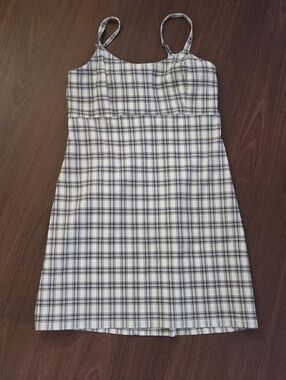Hollister White and Black Plaid Mini Spaghetti Strap Dress